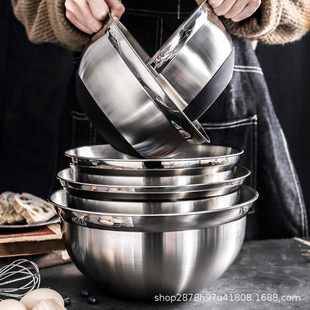 Stainless Steel Non-Slip Egg Beating Basin Thickened Baking Tool Cake Cream Mixing Basin Silicone Cream Basin Kneading Basin