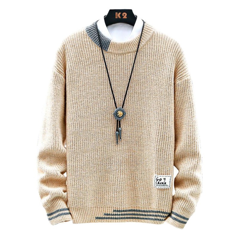 El comercio exterior de los hombres de manga larga de cuello redondo engrosada Otoño e Invierno carta Jersey juventud coreano suéter de los hombres delgados