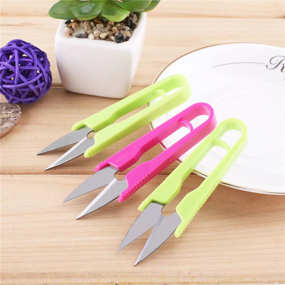 塑料手柄不锈钢十字绣U型小剪刀 家用修线剪线头剪纱剪