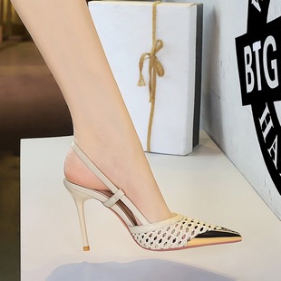 2727-1 European and American Style Fashionable Cut Out Braided Stiletto Sandals for Women, High-End Metal Pointed Toe One-Line High Heels