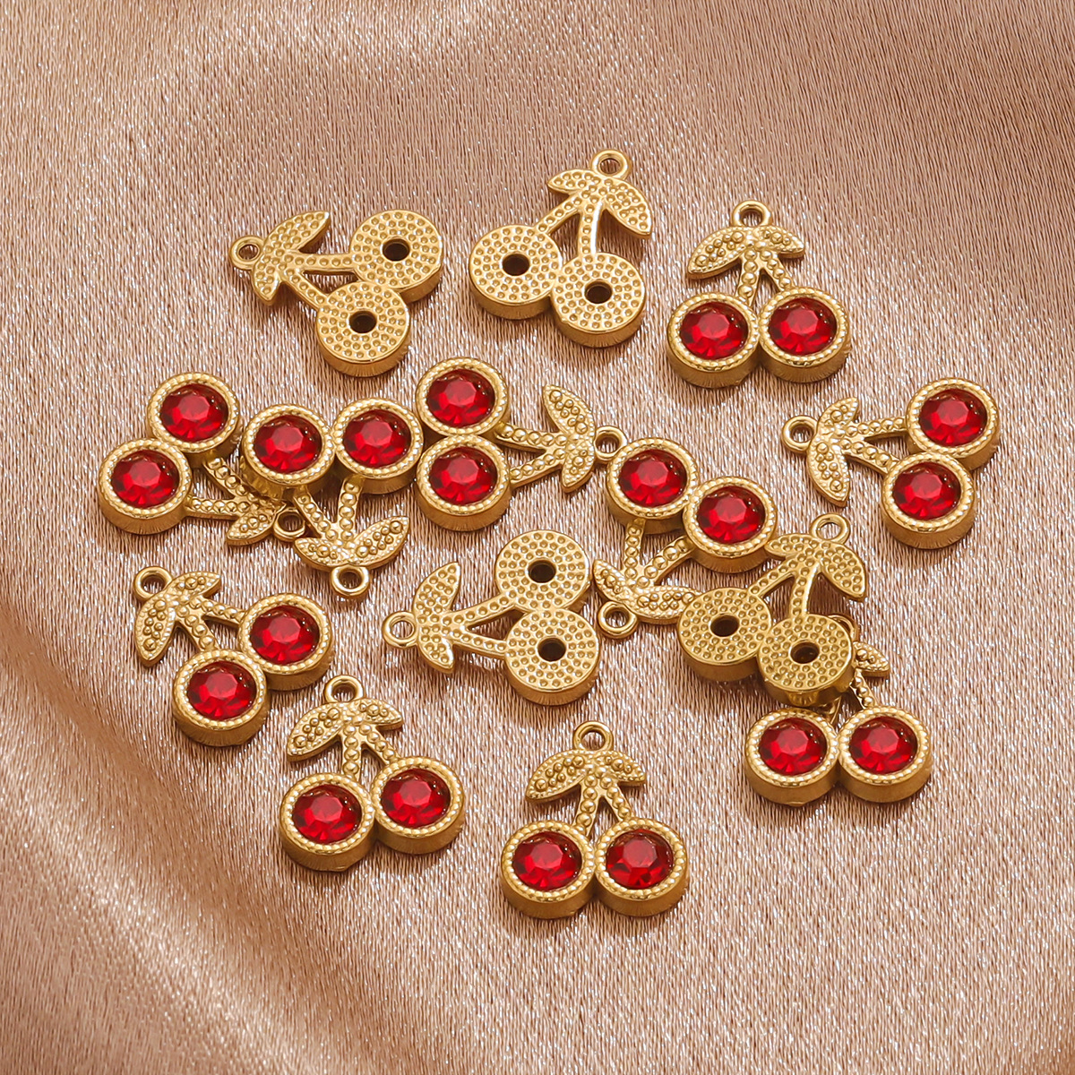 Pendant Jewelry Making Type 13.5*12mm Jewelry Making Size 1 Piece 13.5*12mm 304 Stainless Steel PVD Coated Real Gold Plated Cherry Pendant DIY Jewelry Accessories