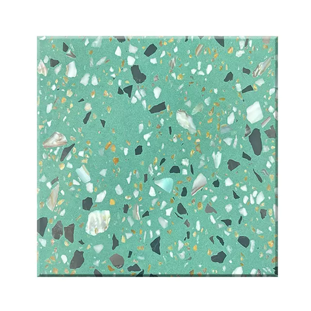 云浮厂家无机人造石绿色水磨石板预制无机水磨石台面地面墙面瓷砖