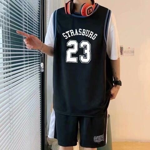 Summer Basketball Outfit Sports Set for Men, Trendy Baseball Style, Cool and Stylish Set with Handsome Shorts and Short-Sleeved Shirt