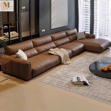 沙发复古风头层牛皮皮艺客厅大小户型现代简约真皮客厅直排沙发