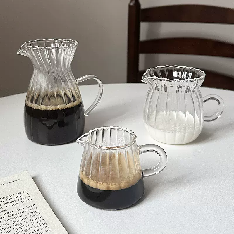 尖嘴奶罐浓缩咖啡玻璃奶盅牛奶壶条纹奶壶耐高温糖浆加奶杯小奶盅