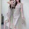 Lotus leaf sleeve slim fit banquet dress with slit