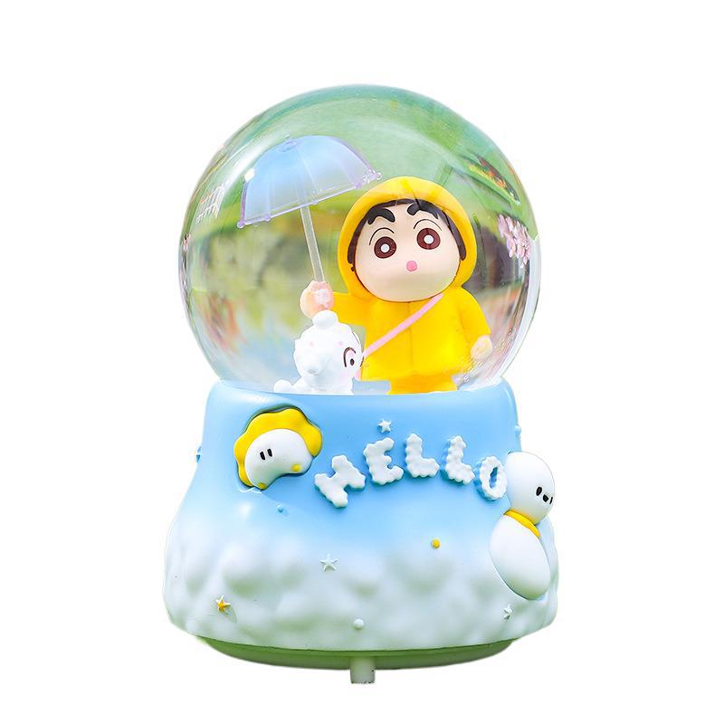 Venta caliente de dibujos animados pequeña estrella deseo bola de cristal gira dentro de la nieve a la deriva cómics música periférica iluminación decoración de dormitorio regalos al por mayor