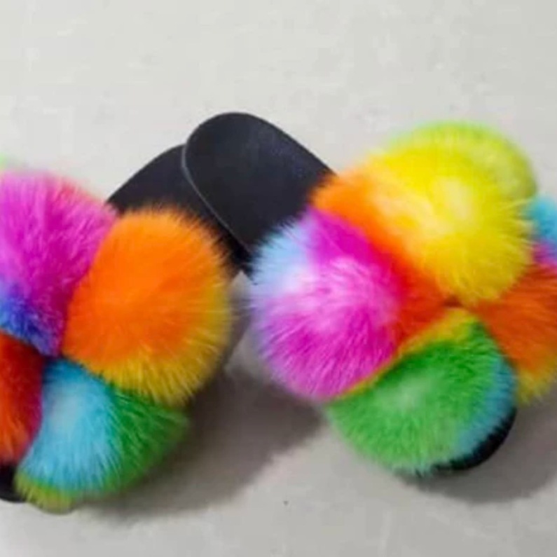 Zapatillas de bola de piel Zapatillas de bola de piel de ratón de zorro real Zapatillas de piel Zapatillas de piel Zapatillas de una palabra Sandalias y zapatillas