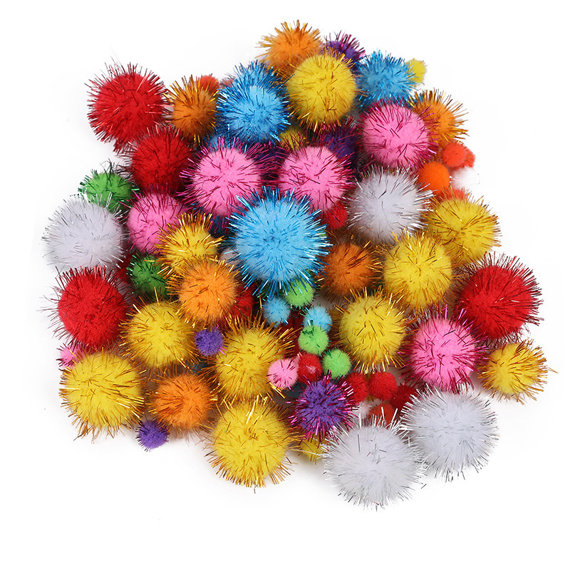Ready Supply of Glittering Polypropylene Hair Balls, Colorfulful Small Plush Balls, Kindergarten Handmade DIY Hair Ball Toys Wholesale