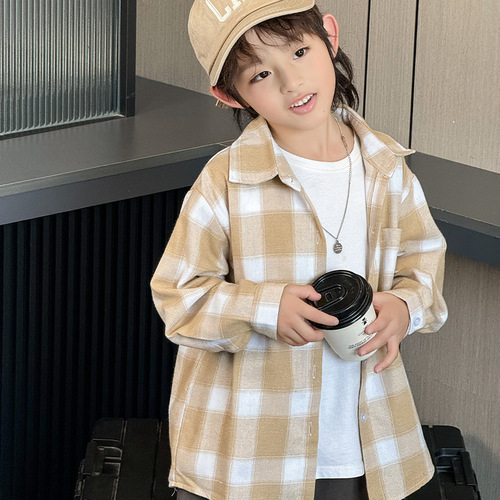 Boys 'shirt, long-sleeved spring and autumn, 2026 new style, middle-aged children's handsome fashionable shirt, boys' casual shirt, pure cotton