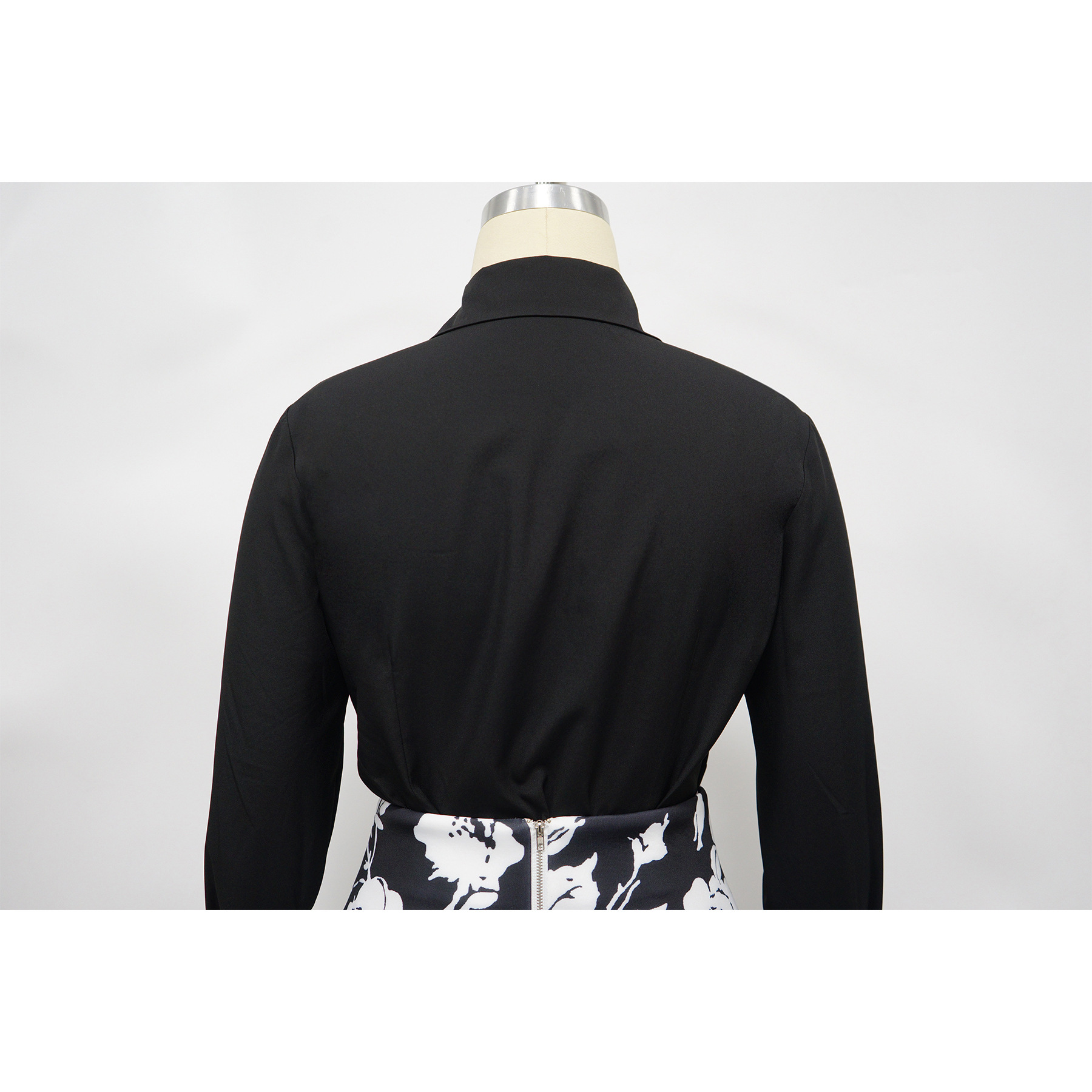 Women's Fashion Long Sleeved Collared Printed Skirt Set Waist Cinching Short_ecoleips.com