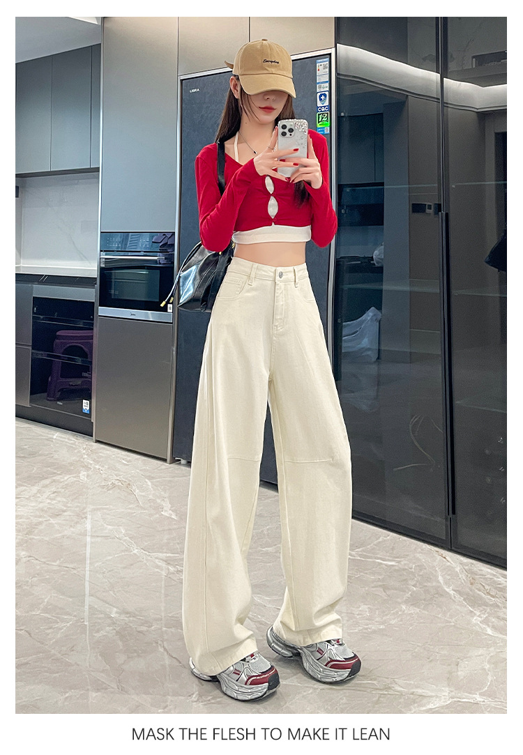 Light blue straight-leg wide-leg jeans for women, Spring 2025 new style loose and slimming Hong Kong-style high-waisted narrow pants pic 22