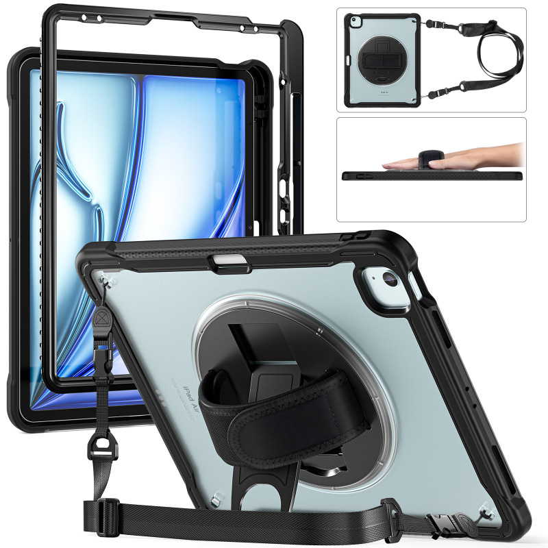 Suitable for iPad Air13 2025 Flat Protective Case Pro11 M4 Rotating Hand Strap Anti-drop Bracket Three-proof Case