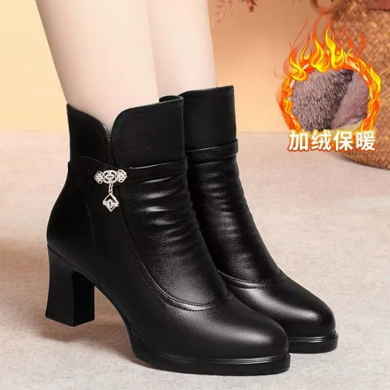2024 зимние новые модные высокие каблуки женские сапоги бархатные утолщенные теплые нескользящие трансграничные оптовые хлопковые сапоги