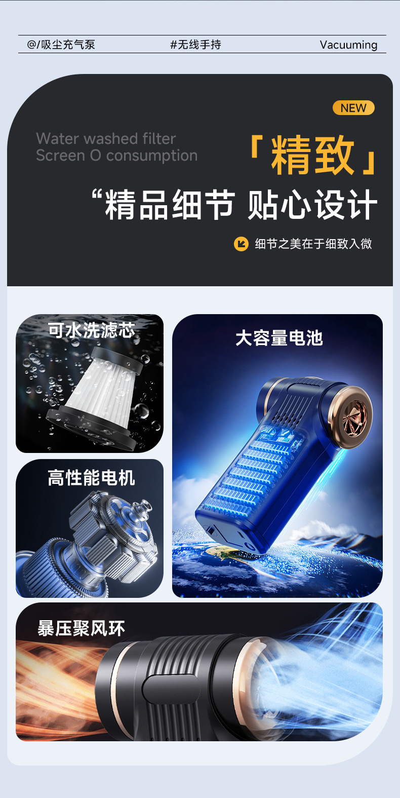 Cross-Border Multifunctional Car Vacuum Cleaner and Air Pump, Outdoor Emergency Tire Inflator, Smart Digital Display Handheld Vacuum Cleaner