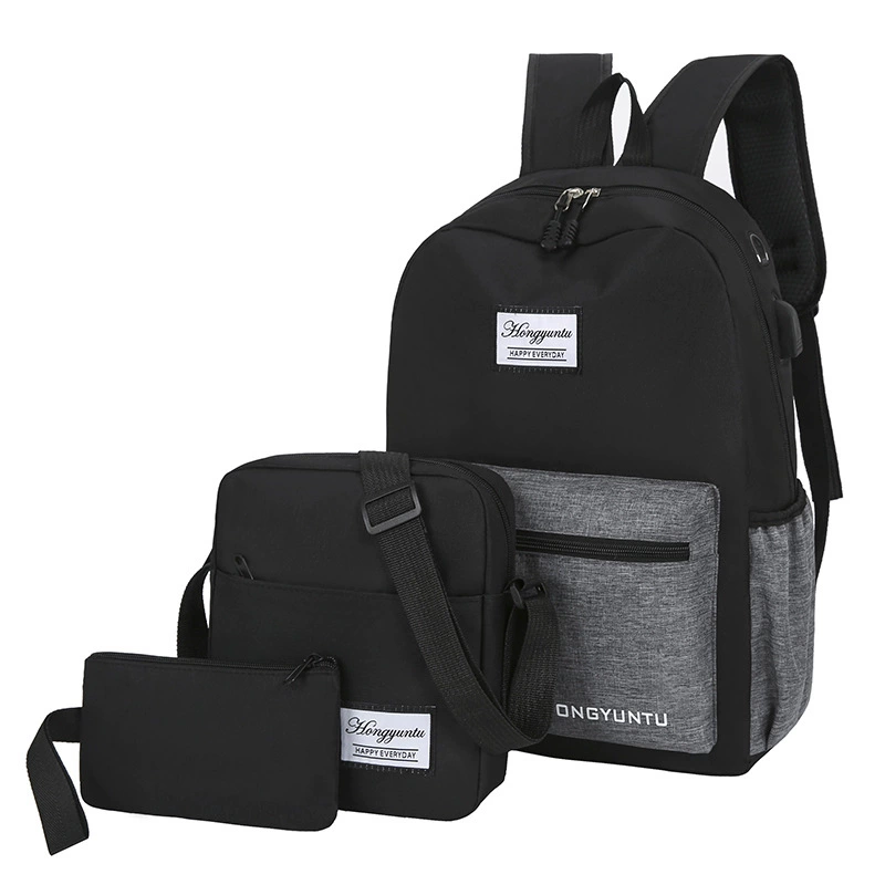 Set, backpack with usb charger, laptop, universal bag, 3 piece set, business version