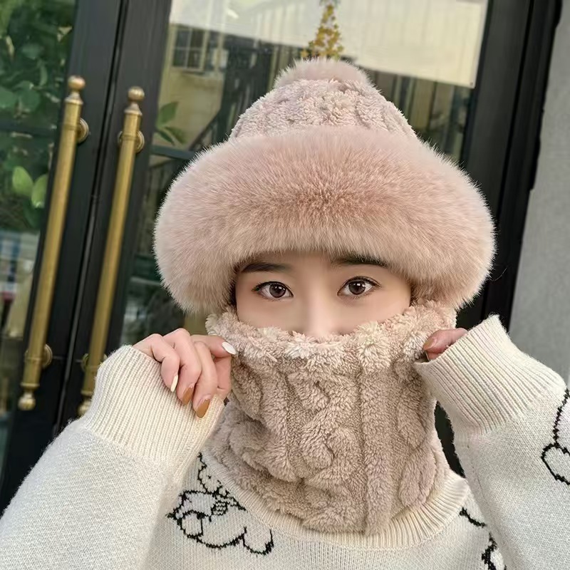 帽子围脖一体女冬新款加绒加厚骑车防风防寒电动车保暖护耳冬季|undefined