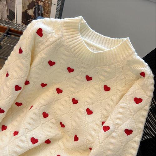 Korean-style Design Love Print Crochet Cardigan for Women 2025 Autumn Lady Style Elegant Matchable Top Trendy