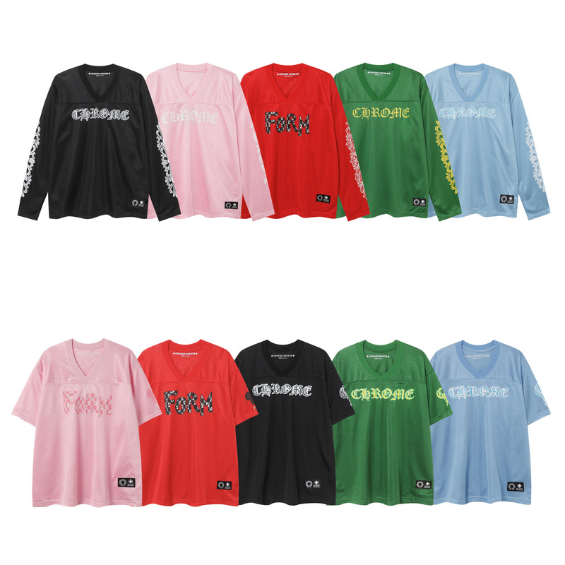 High-End Chrome Hearts Ice Hockey Jersey with Mesh Floral Sleeves and Sanskrit Cross Print Long-Sleeve T-Shirt