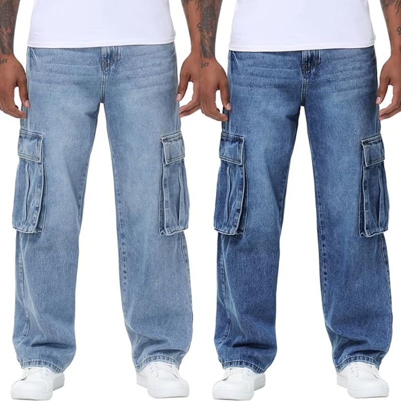 European and American Cross-Border Foreign Trade Amazon Spring and Autumn New Men's Elastic Fashion Multi-Pocket Loose Straight Jeans for Men European and American Cross-Border Foreign Trade Amazon Spring and Autumn New Men's Elastic Fashion Multi-Pocket Loose Straight Jeans for Men