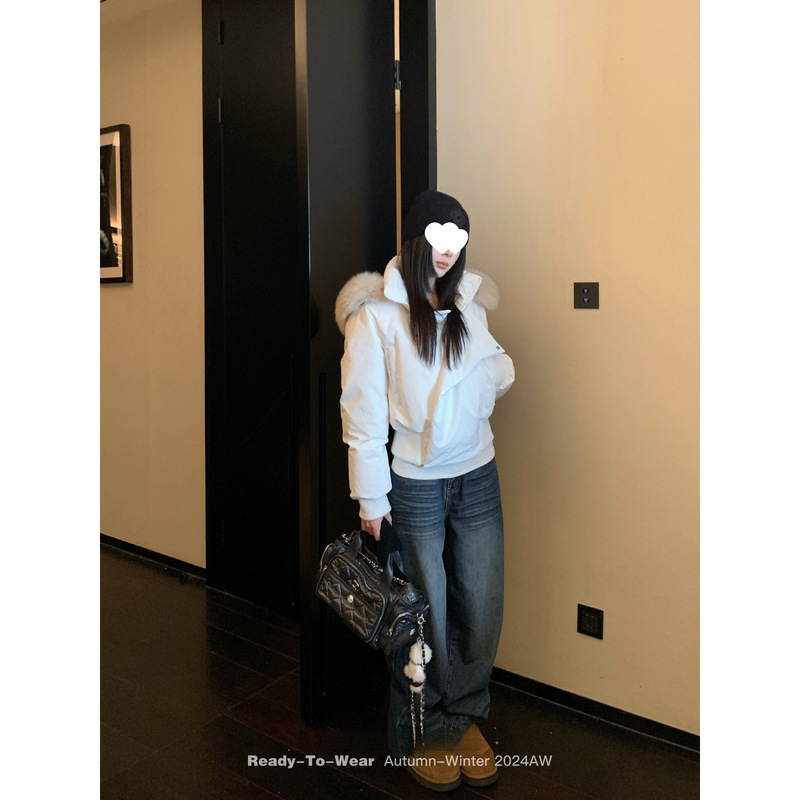 Sun Fox Fur Collar White Short down Jacket for Women Winter Thickened 90 White Duck down Hooded Coat Sun Fox Fur Collar White Short down Jacket for Women Winter Thickened 90 White Duck down Hooded Coat