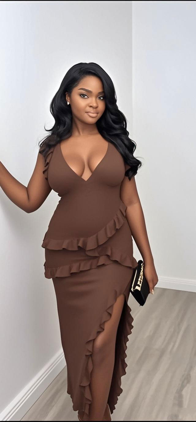 Sexy Ruffled Patchwork Dress Style Backless Slit Solid Color Fashion Elegant Women's Clothing_ecoleips.com