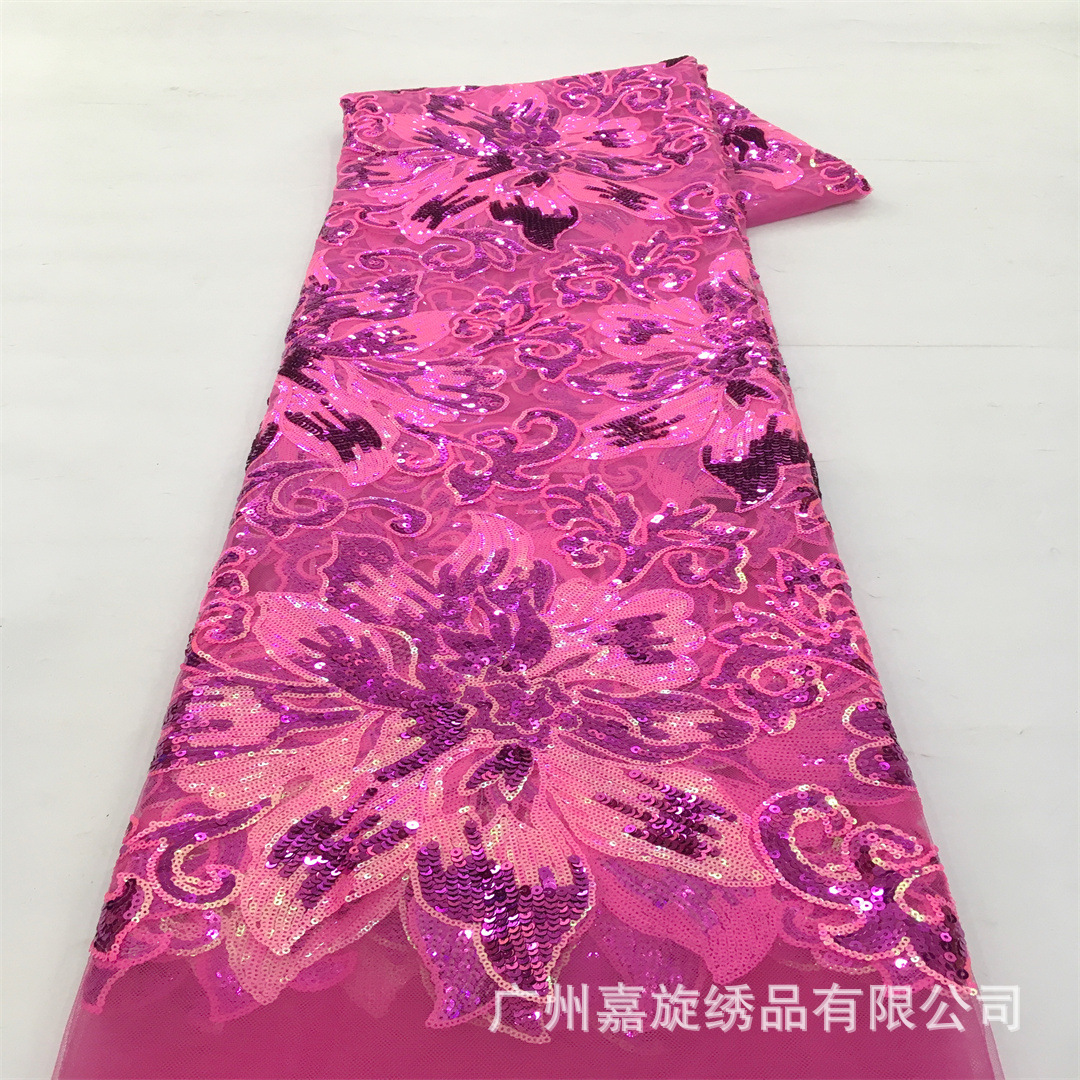 Tejido de encaje de sequillas de color africano gran flor de encaje vestido de boda cola de pescado vestido de noche tela