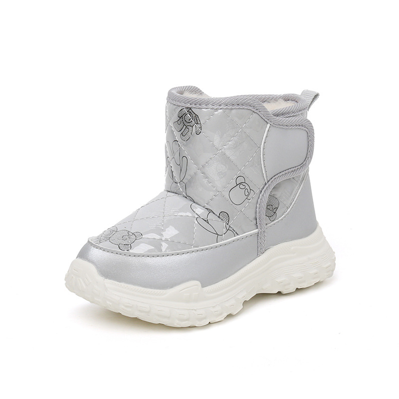 Botas de nieve para niños engrosadas con forro polar de Velcro alto de color sólido zapatos casuales acolchados de algodón cálidos botas acolchadas de algodón para hombres y mujeres