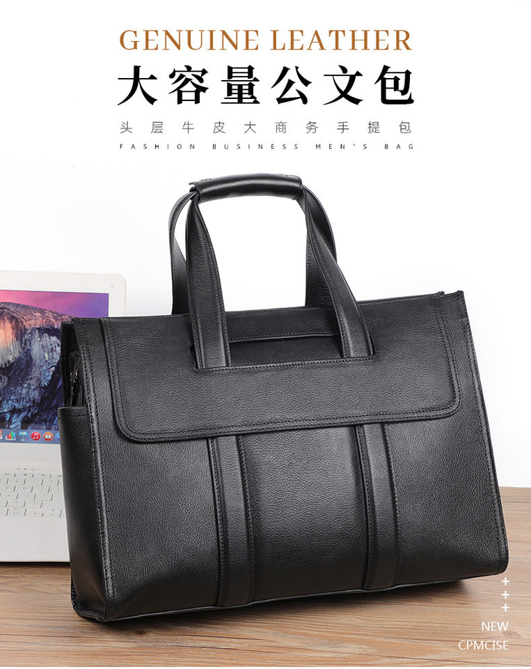 Túi xách nam dung tích lớn 40×13×29 cm đựng laptop 15,6 inch, túi đeo chéo vai da bò — Lớp lót nỉ cao cấp màu đen chi tiết 1