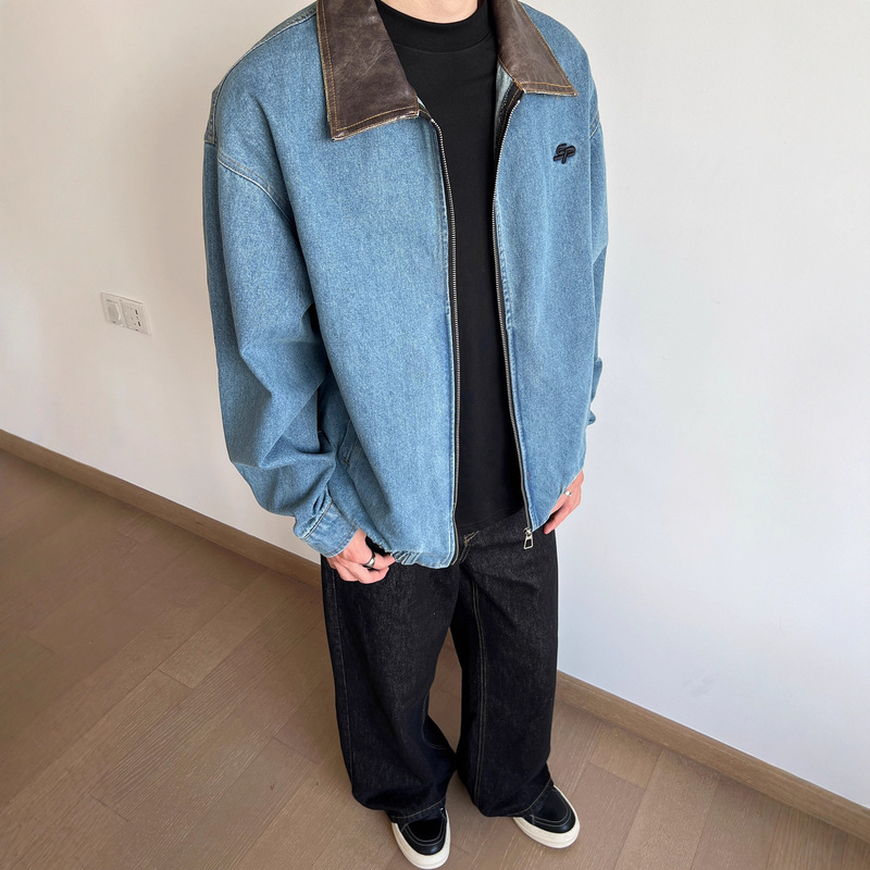 American Retro Washed Distressed Lapel Carhartt Denim Jacket for Men and Women in Spring, Autumn and Winter Loose Simple Work Jacket