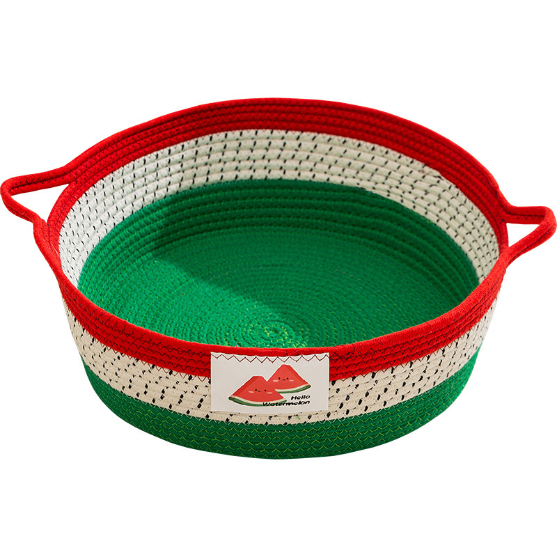 Primavera y verano sandía fruta ratán trenzado nido para gatos cuatro estaciones cuerda de algodón trenzada universal nido para gatos portátil nido para perros de peluche