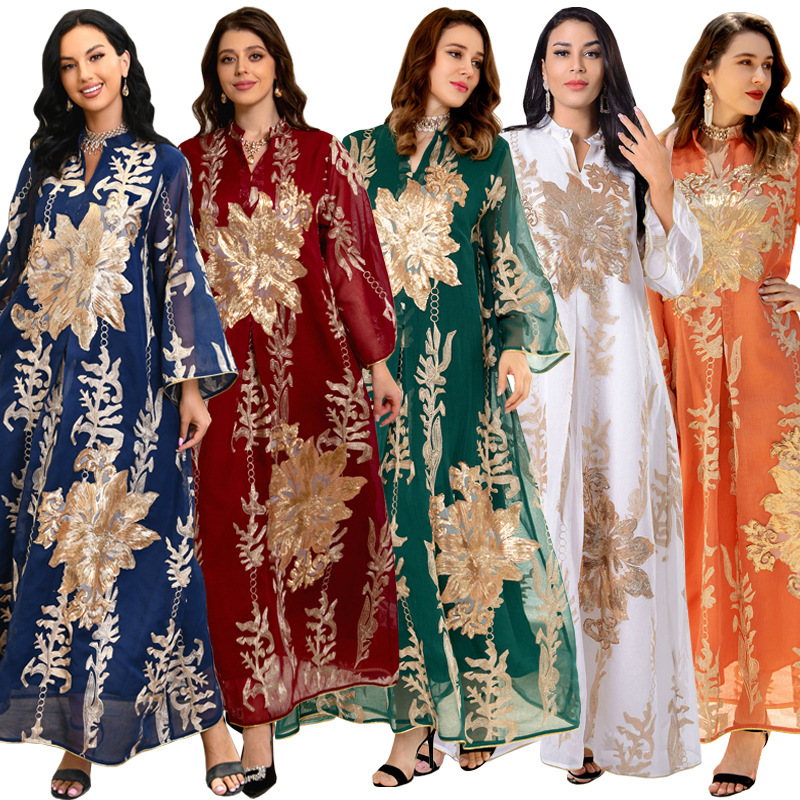 Ab056 2025 Summer New Fashion Floral Sequin Dress Light Luxury Socialite Party Dress Cross-Border Women's Clothing