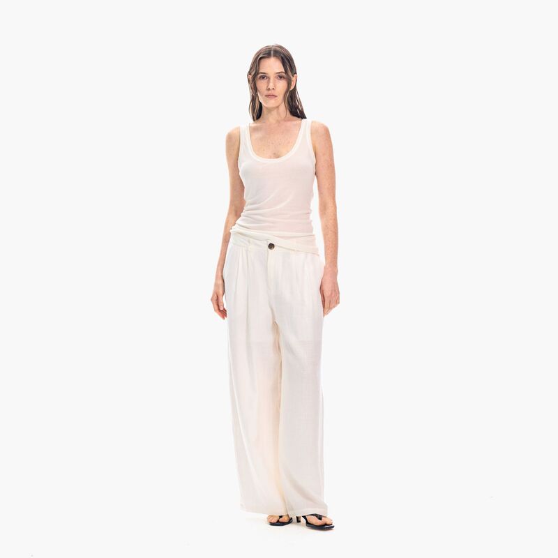 Linen White Basic Top for Outerwear, U-Shaped Sleeveless T-Shirt for Women, French-Style U-Neck, Cotton Blend