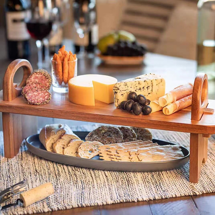Nordic occidental restaurante pastelería plato de fruta madera de acacia Plato decorativo estante de madera bandeja de postre doméstico