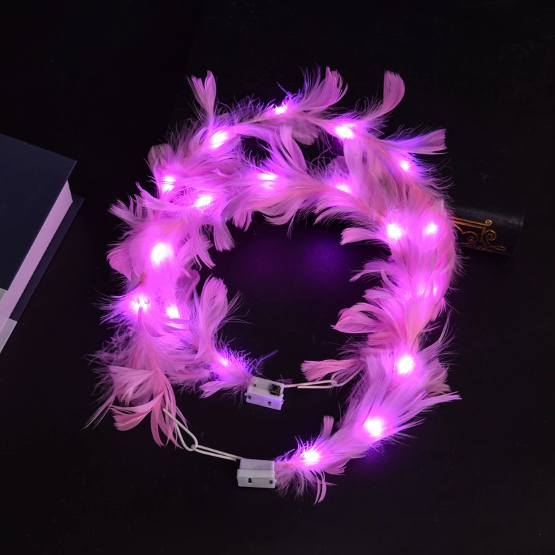 Светящийся ободок для головы с перьями, ободок из гусиного пера с LED, регулируемый размер