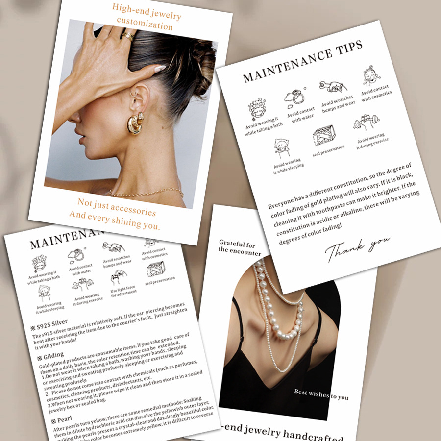 英文简约饰品保养卡珠宝售后卡片首饰银饰品保养卡电商售后服务卡