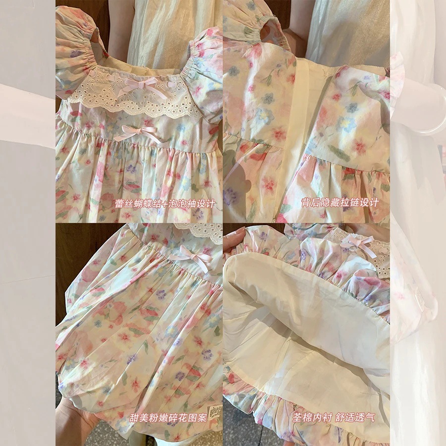 Vestido floral de siete niñas de limón salado, estilo de verano, nuevo estilo de vacaciones, niña, bebé, dulce falda de estilo occidental, un año