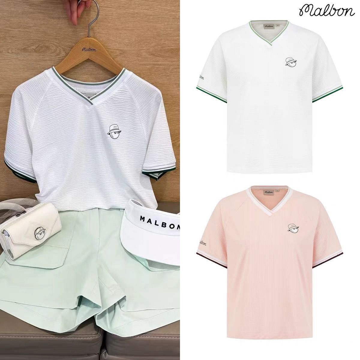 26 Korean MALBON golf apparel for women, sports quick-dry breathable V-neck short-sleeve fashionable versatile T-shirt