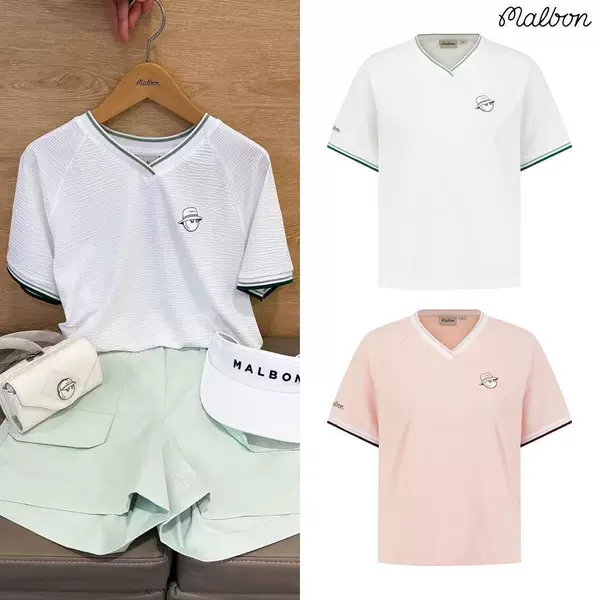 26 Korean MALBON golf apparel for women, sports quick-dry breathable V-neck short-sleeve fashionable versatile T-shirt