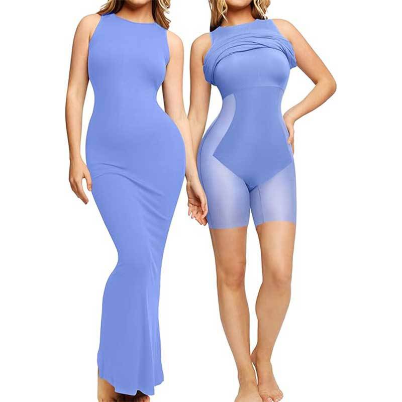 Cross-border Belly-in-the-Body Tight-Fit Dress Double-layer Hip-lifting Girdle Sexy Long Dress European and American Postpartum Body Waist Dress