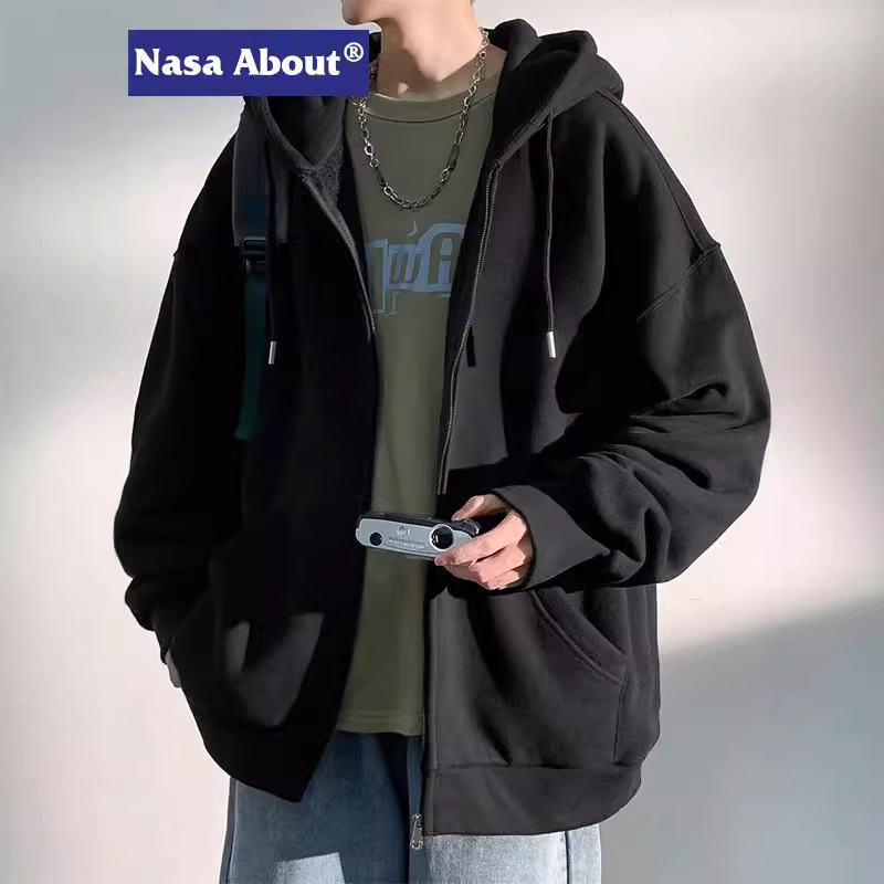 NASA Solid Color Simple All-match Fashionable Sweater Jacket for Men and Women with 2024 Spring and Autumn Loose Casual Cardigan Top
