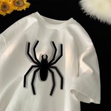 港风ins短袖t恤男夏季新款蜘蛛图案印花设计感宽松百搭圆领五分袖