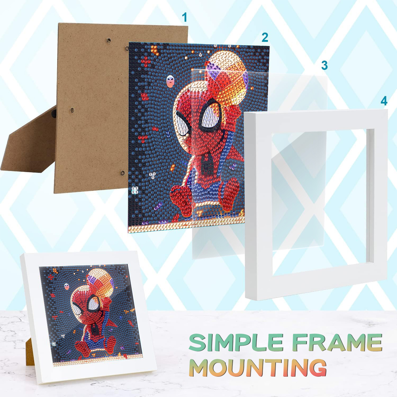 Marvel Spider-Man Diamond Painting con marco de dibujos animados Diamante diy Material de pegado hecho a mano para niños Juguete educativo Regalo