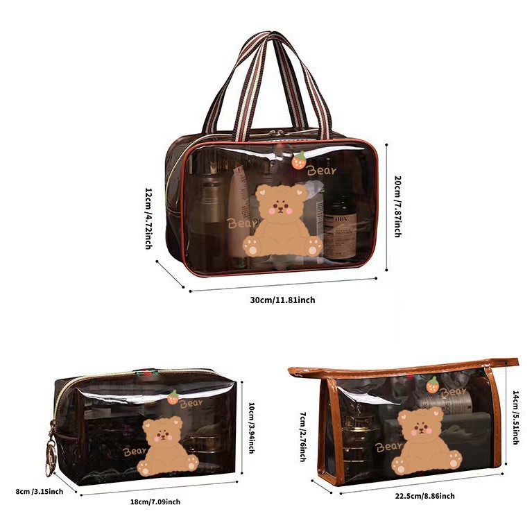 New PVC cosmetic bag for women, portable, large capacity, for toiletries, bathing, fitness, swimming, travel, makeup bag, bear handle.