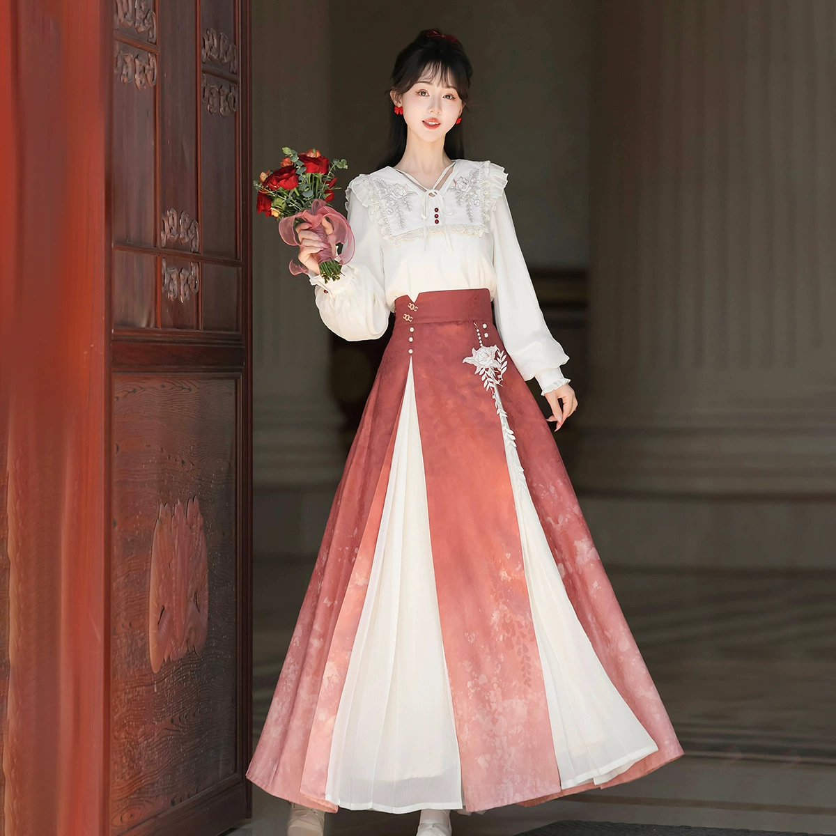 Оригинальный дизайн Sushang Hanfu женский китайский стиль улучшенный китайский элемент новая китайская рубашка полуюбка набор 8927