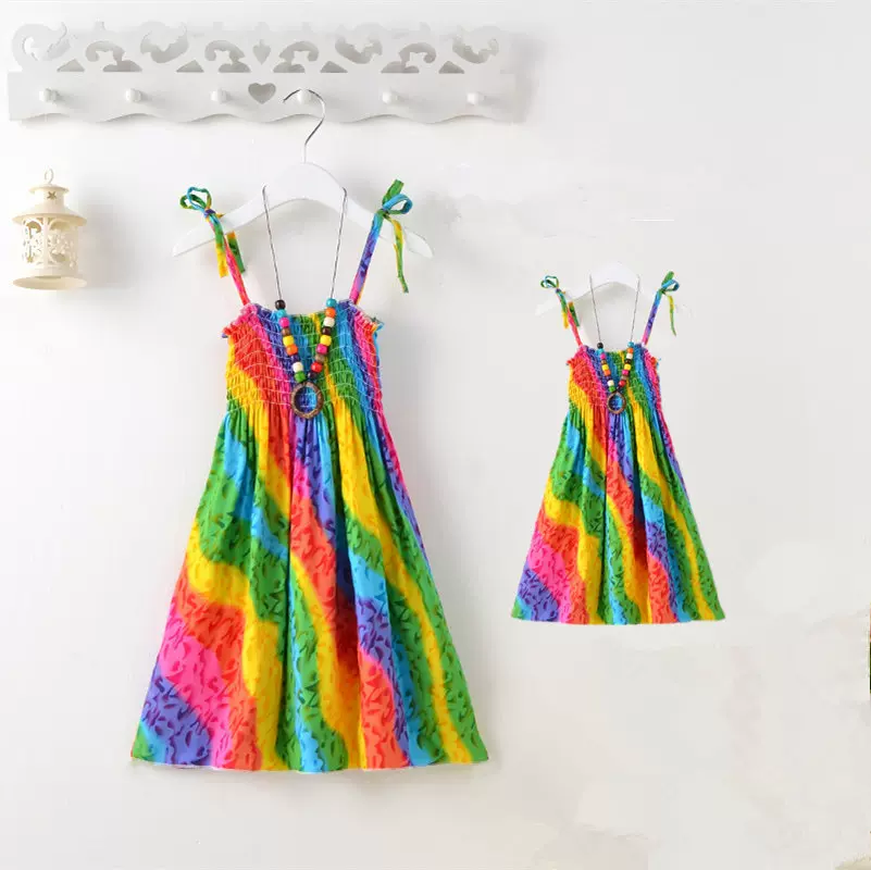 儿童沙滩裙亲子装连衣裙波西米亚韩版中大女童吊带裙海边度假公主