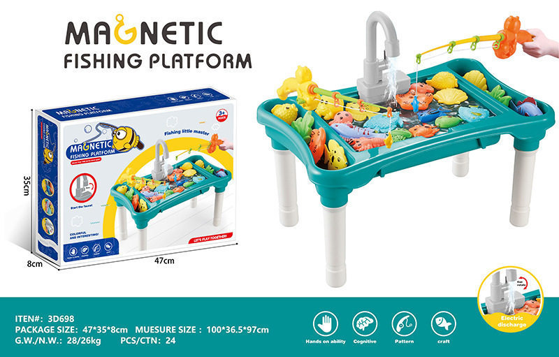 Mesa multifuncional para niños transfronterizos DIY ensamblaje de bloques de construcción mesa de pescado magnética eléctrica de juego acuático tabla de juguetes