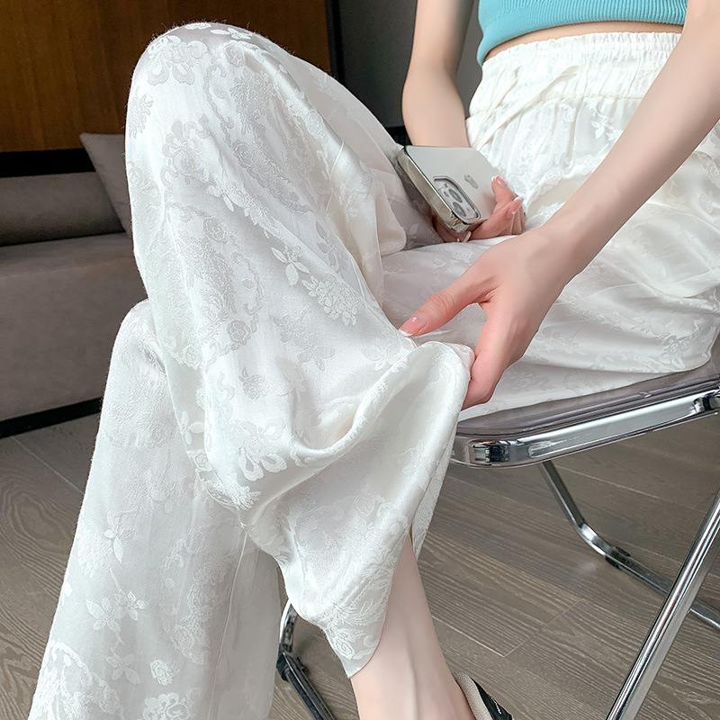 新中式醋酸阔腿裤女2025夏薄款休闲运动休闲百搭窄版直筒裤A3230