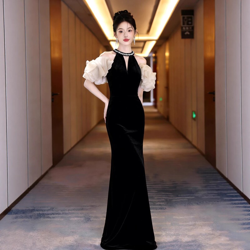 Black Evening Dress for Women 2026 New Model Light Luxury Niche High-End Mermaid Style Stunning High-End Feel Engagement Banquet Host Black Evening Dress for Women 2026 New Model Light Luxury Niche High-End Mermaid Style Stunning High-End Feel Engagement Banquet Host