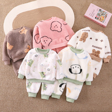 2025冬季外贸新款男童女童加绒卡通睡衣长袖套装宝宝家居服两件套